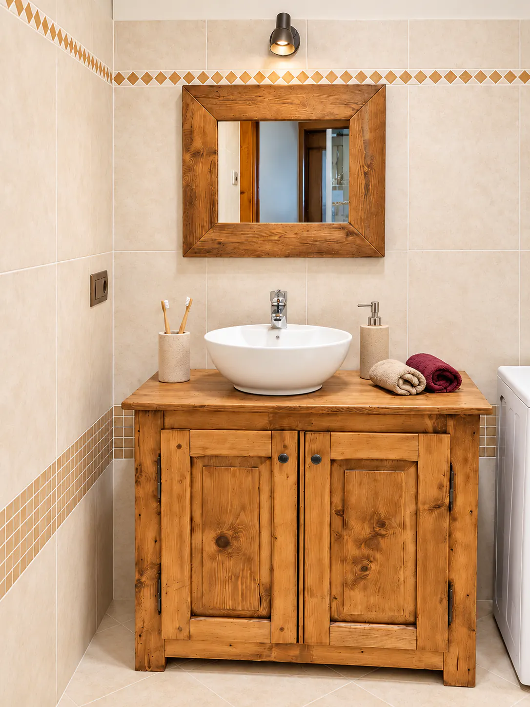 Dettaglio del mobile lavabo in legno